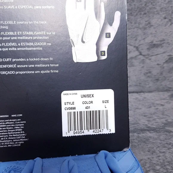 NIKE Alpha Huarache Elite Baseball Batting Gloves Mens LARGE Blue CV0696-431 - Picture 4 of 4